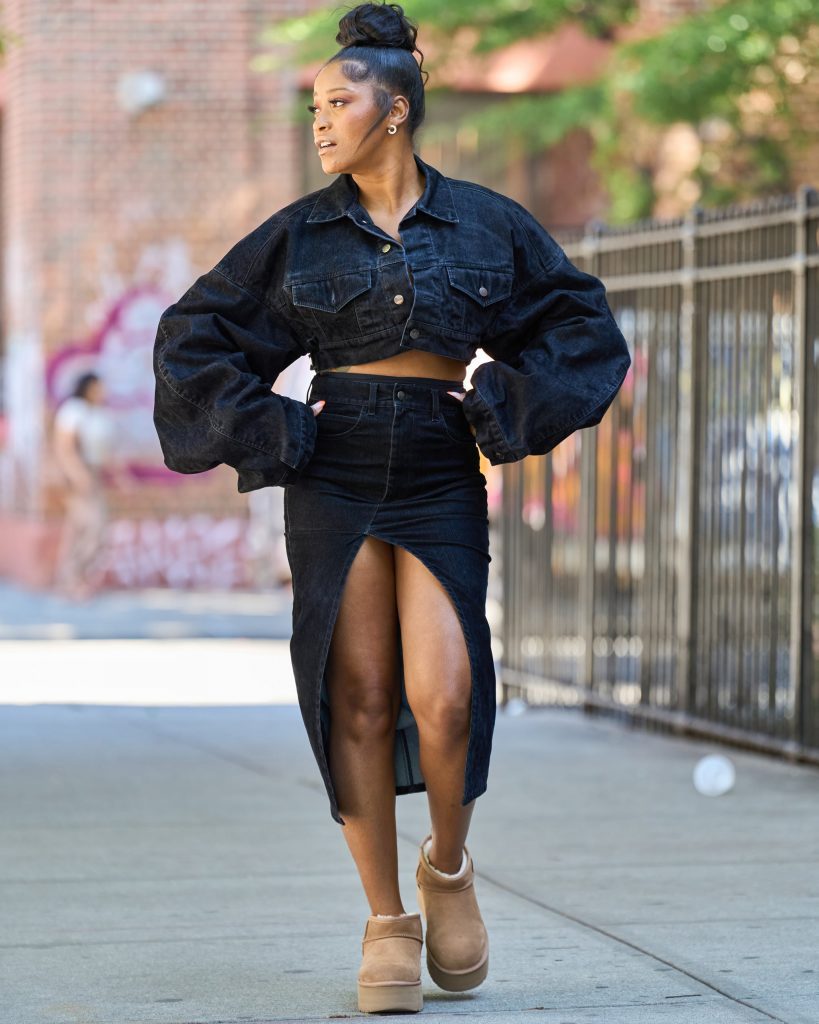 keke palmer denim skirt uggs nyfw28229