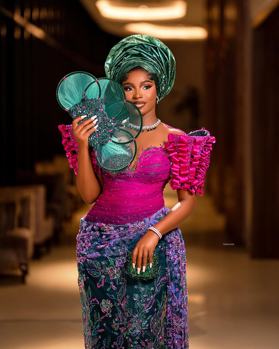 Isabella’s Bold Fuchsia and Green Look Is the Talk of Owambe Fashion