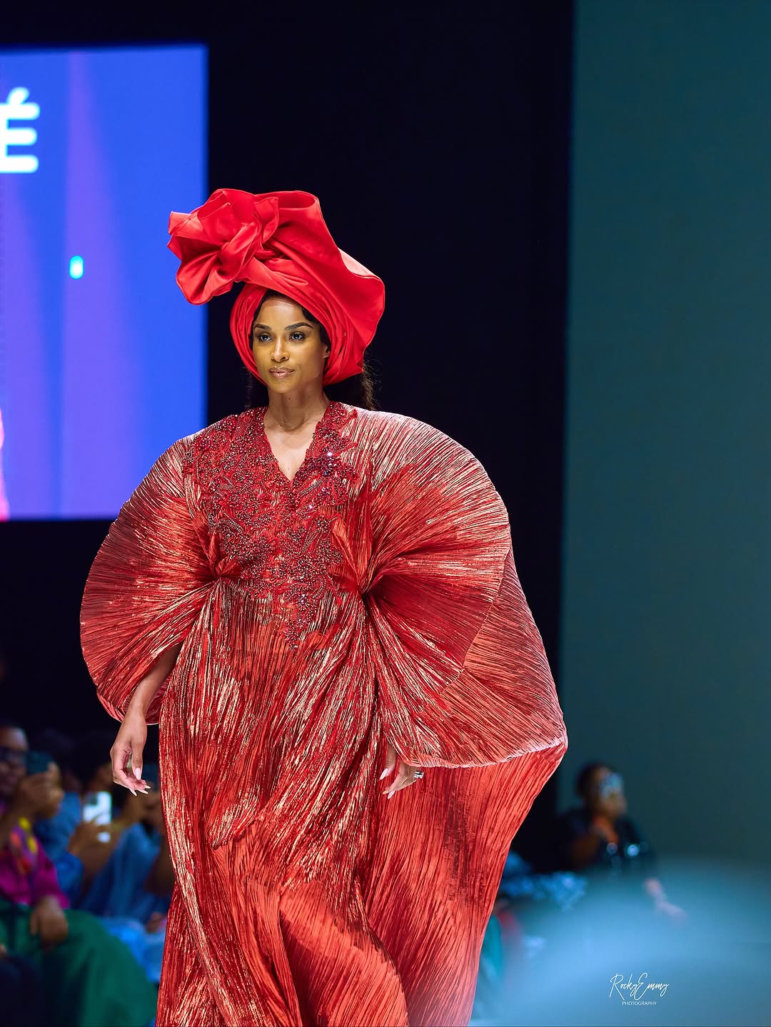 Ciara Owns the Runway in Fiery Red for Fruché at Lagos Fashion Week
