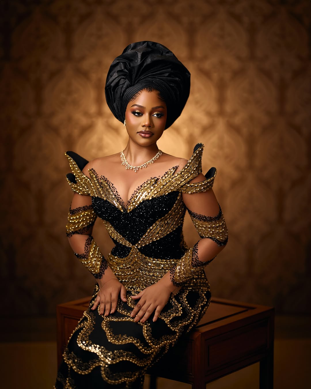 If You Want a Classy Yoruba Bridal Look, This Black and Gold Style Is Worth Seeing