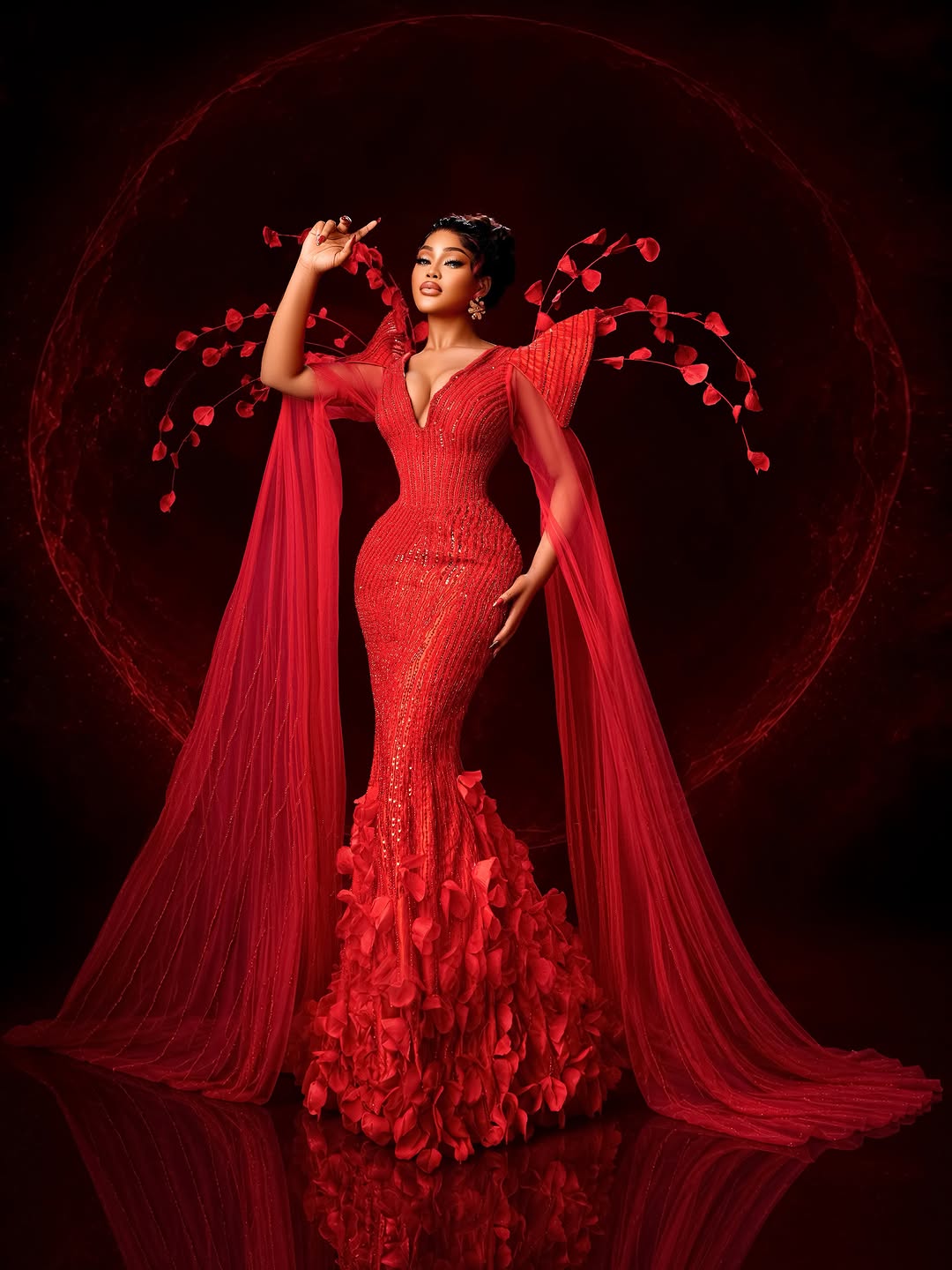 Own Your Next Big Entrance in a Showstopping Red Sculptural Fashion Outfit Made to Steal the Show