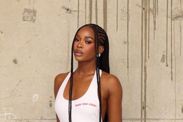 How to style cornrow braids with a halterneck mini dress Dede Ashiogwu